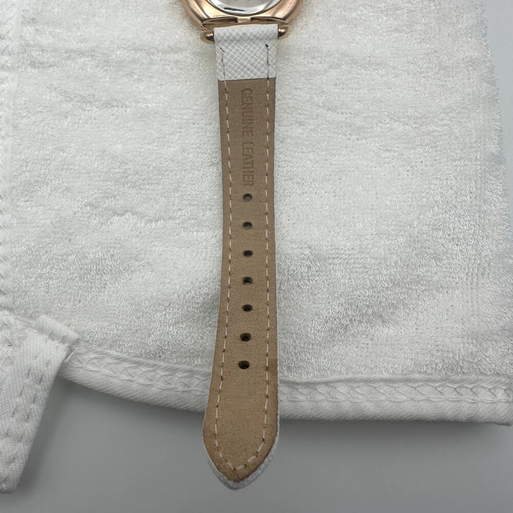 Anne Klein Rose Gold Tone Mother of Pearl Dial White Leather Strap Watch - Picture 7 of 9